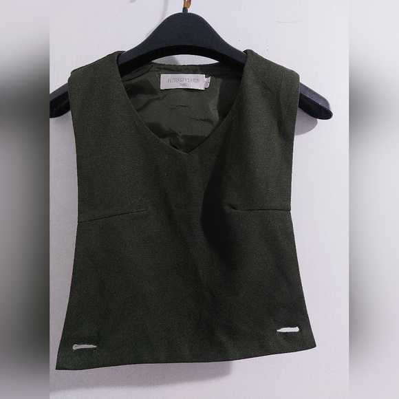 Vintage Korean 2 Piece Set - Olive Green Monochrome Skirt and Top - Picture 3 of 5